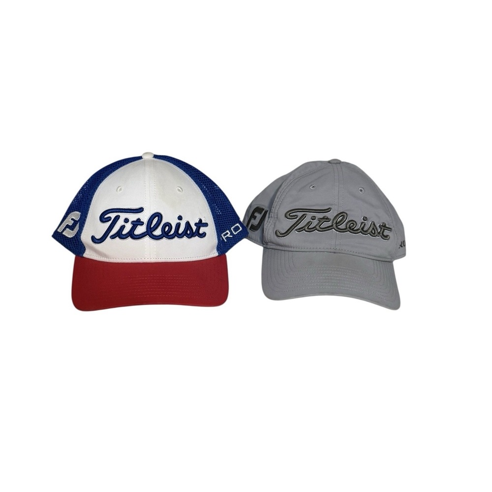Lot Of 2 Titleist Hats FootJoy FJ Pro V1 Blue Gray Golf Hat Cap Adjustable